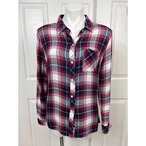 Rails Women's Button Down Plaid Red Navy White Shirt Size M Long Sleeve